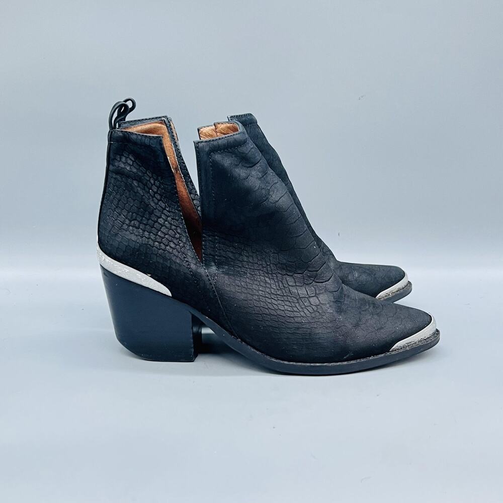 Jeffrey Campbell Boots Womens 8 Black Leather Cromwell Western Ankle Cap Toe